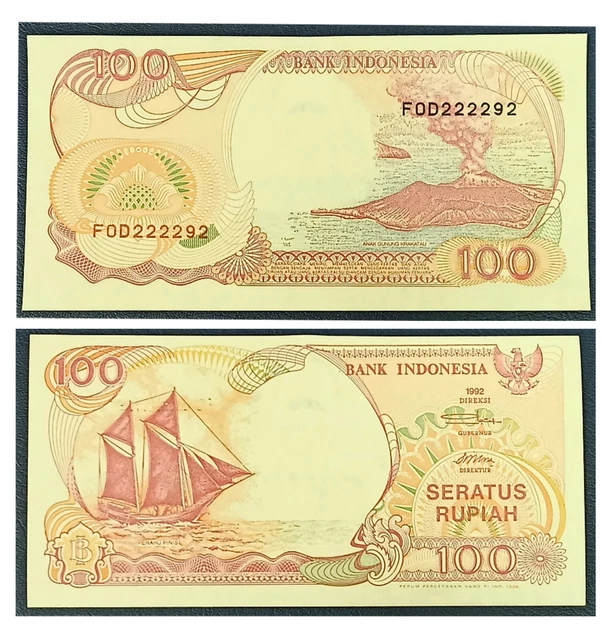 018. Indonesia 100 Rupiah 1992 Almost Solid S/N 222292 aUNC