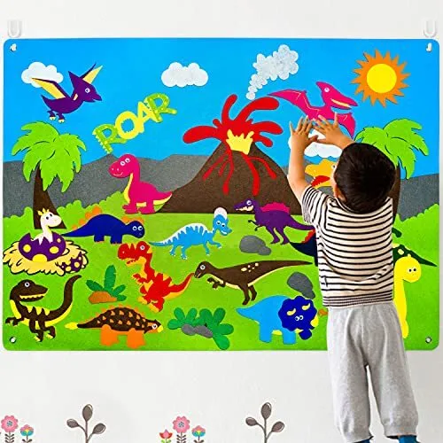 Felt Story Board Set 3.5Ft 37Pcs Preschool Dinosaur Storytelling Flannel