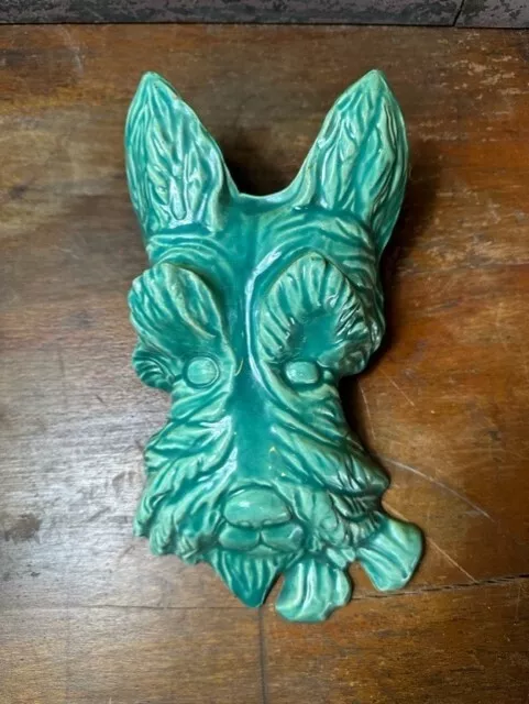 Vintage Green Pottery Scotty Scottie Dog Wall Pocket Planter