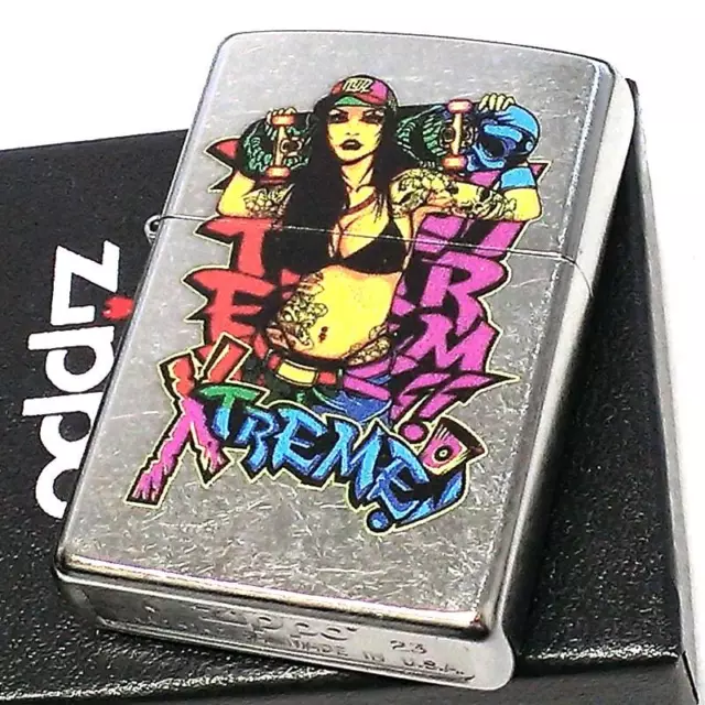 Zippo Oil Lighter Skateboard Lady Street Chrome Silver Brass Regular Case Japan
