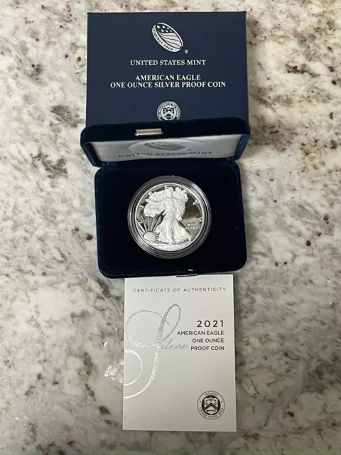 2021-W Proof Silver American Eagle 1 oz coin w/box & COA -Coin Has No Issues