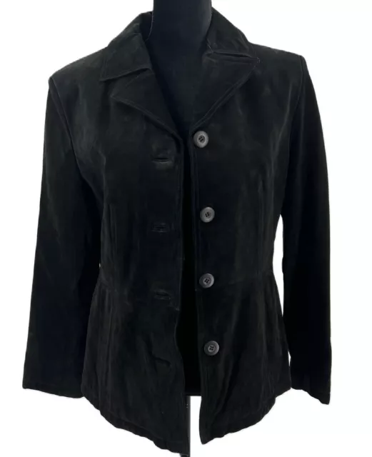 Wilsons Leather Y2K Vintage Womens Black Suede Button Down Jacket Size Large