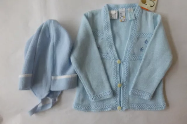 NWT LIGHT BLUE KNIT CARDIGAN SWEATER BABY INFANT Made in Spain VTG