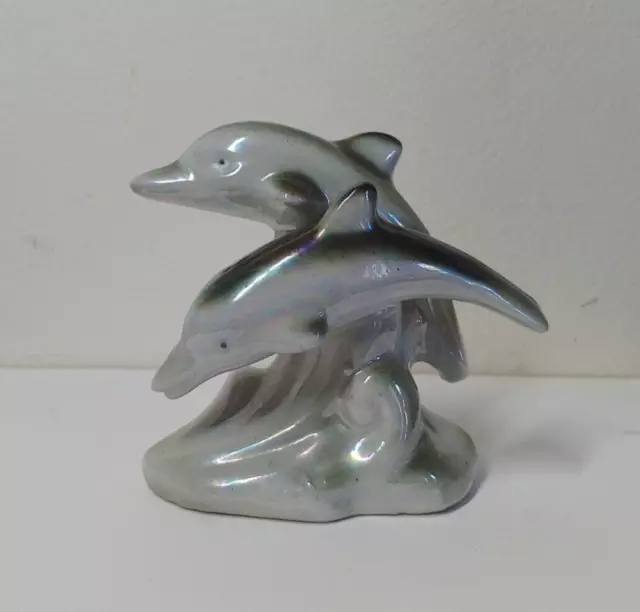 Lustre Ware Dolphin Pair Figurine Ornament Retro Vintage Rainbow Lustreware 2