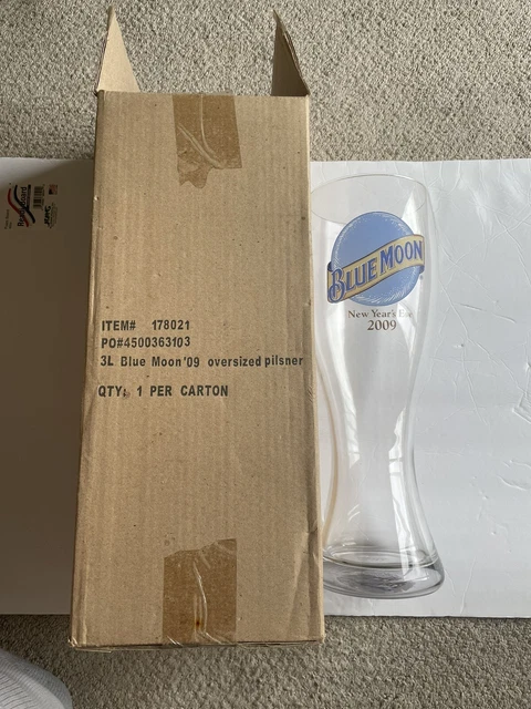 Blue Moon Beer 3L Pilsner Glass 2009 New Years Eve Rare