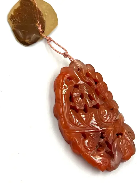 1920s Antique Chinese Authenticated Natural Red Jade Hand Carved Pendant 2