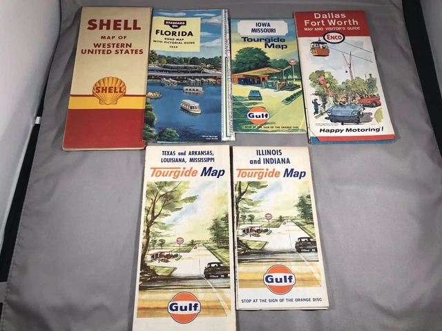 VTG Oil & Gas Maps 1960s Lot of 6 Maps Standard Oil Shell Gulf Enco