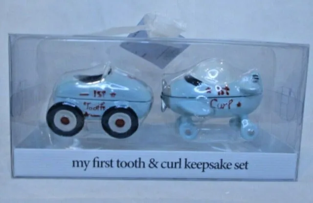 First Tooth and Curl Holder Car and Airplane Figurines for Baby New in Box