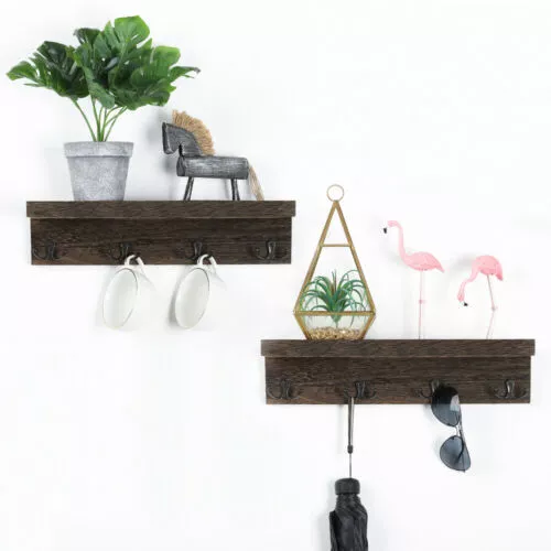 Set of 2 Wall Mount Coat Rack with Hooks for Hats, Coats, Key, Entryway, Mudroom