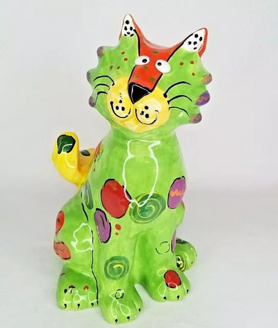 Ganz Dottie Dracos Cat Sculpture Whimsical Colorful Large Ceramic 11.5"