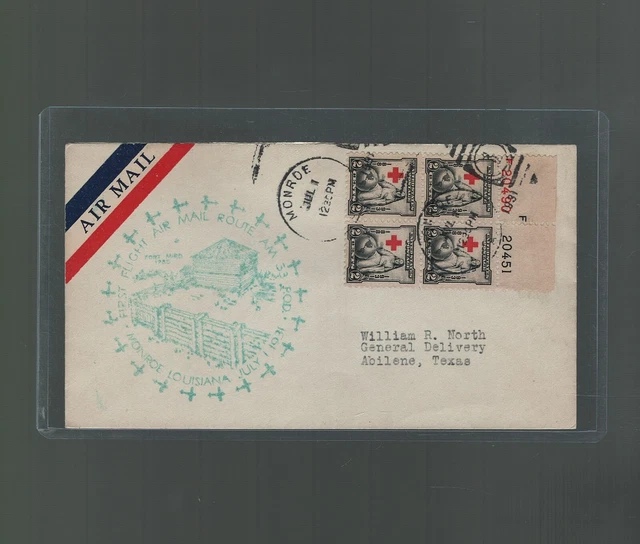 US FIRST FLIGHT Cover Monroe Louisiana 1931 US Scott 702 Red Cross