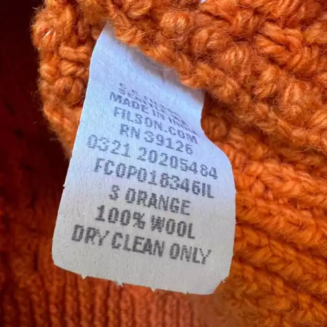 FILSON MEN'S FISHERMAN’S Sweater 100% Wool Size Small Orange Flame $157 ...