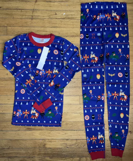 NWT Hanna Andersson Marvel Comics  Logos Fair Isle Print Pajamas 2 pc Set sz 14