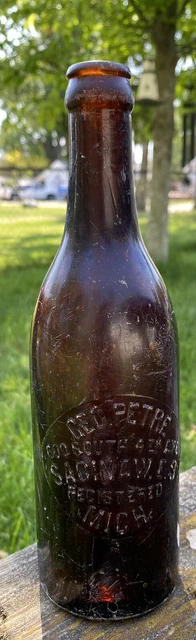Rare Pre Prohibition Saginaw E.S. MI Geo Petre Blown Beer Bottle