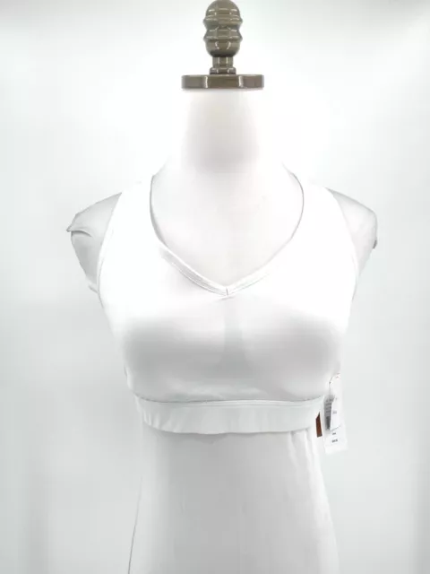 Lucy Womens White Athletic V Neck Race Me Bra Top Sz L NWT