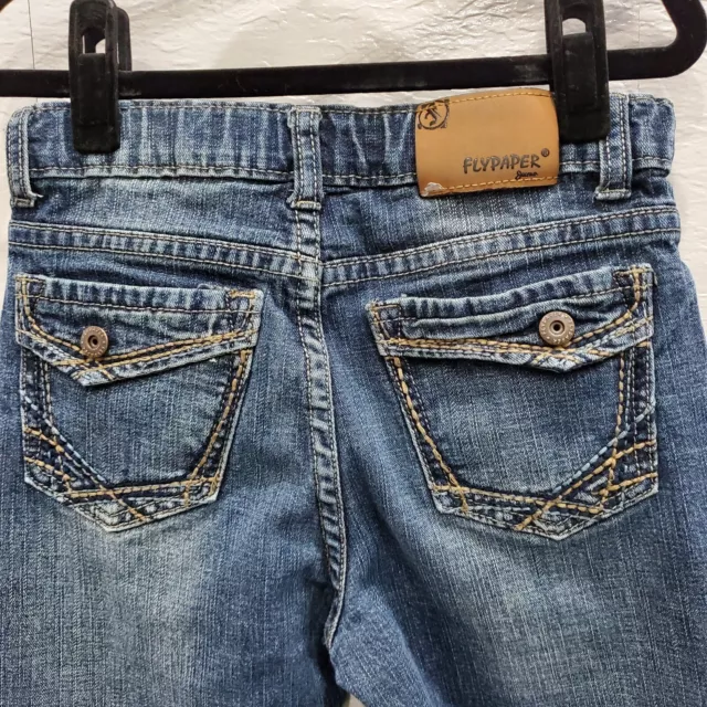 Flypaper Boys Jeans Size 7 Blue Denim Flap Pockets Straight Leg Adjustable Waste