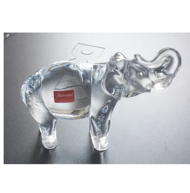MINT Vtg Baccarat Crystal Trunk-up Luck Elephant Figurine Paperweight  5”x4 Tall