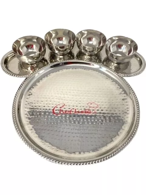 Maharaja Stainless Steel 5 Set Round Indian Curry Serving Thali Tray Plate bowl