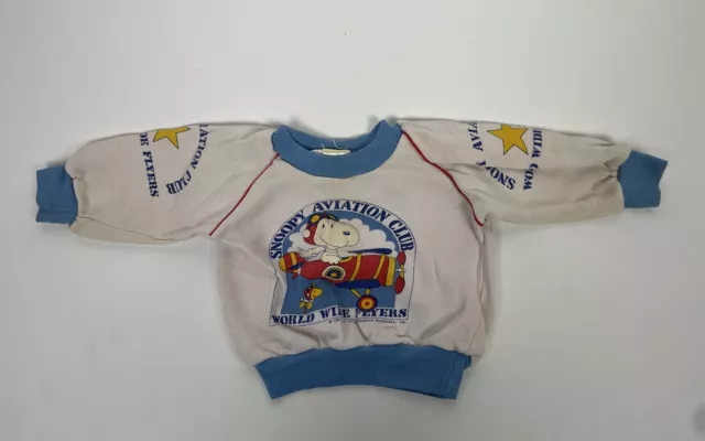 Vintage Peanuts Snoopy Woodstock Aviation Club World Flyers Star Sweatshirt Baby