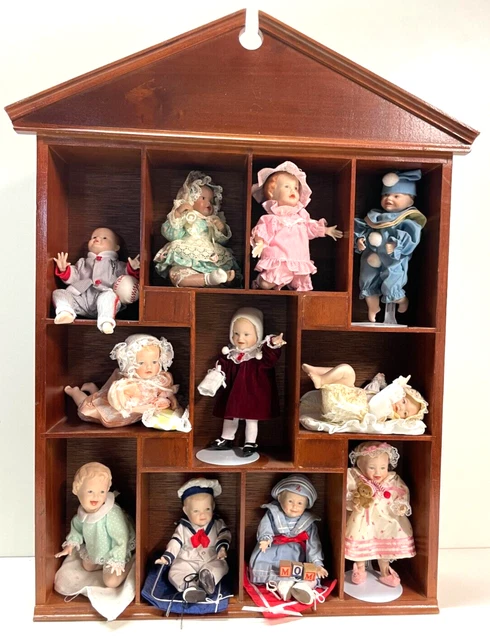 Lot of 11 Ashton Drake Galleries Porcelain Mini Baby Dolls with Display