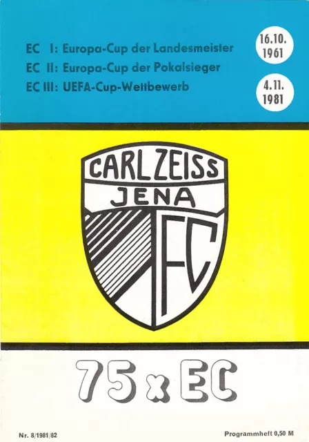 FC Carl Zeiss Jena: Programmheft 1981/82 75x EC 8 Seiten