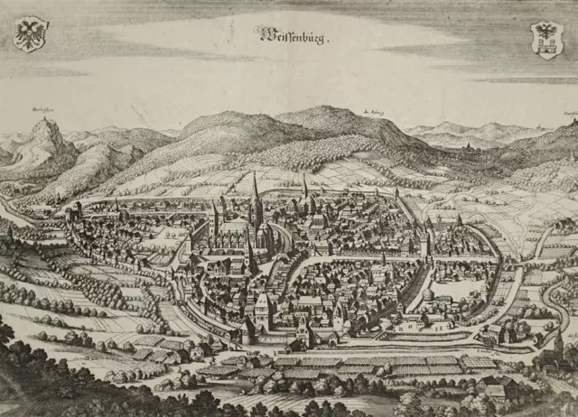 WEISSENBURG / Wissembourg - Vogelschau - Matthäus Merian - Kupferstich 1643