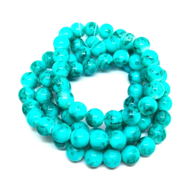 1 Strand Round Mottled Glass Beads - Deep Turquoise - 10mm Dia - 85pcs - P01561
