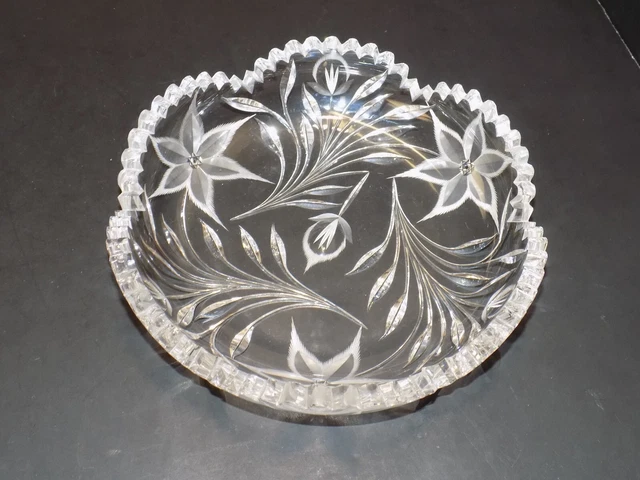 IDEAL Canastota American Brilliant POINSETTIA Cut Glass 8" Bowl ABP