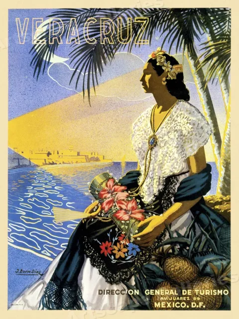 Visit Veracruz Mexico 1950s Tourism Vintage Style Travel Poster - 20x28