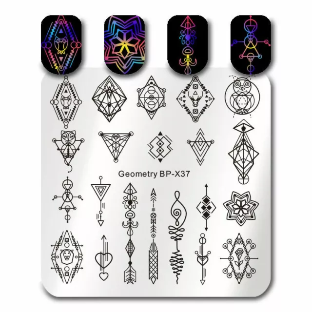 BORN PRETTY Kunst Nagel Stempel Schablone Nail Art Stamp Geometry Design NEU