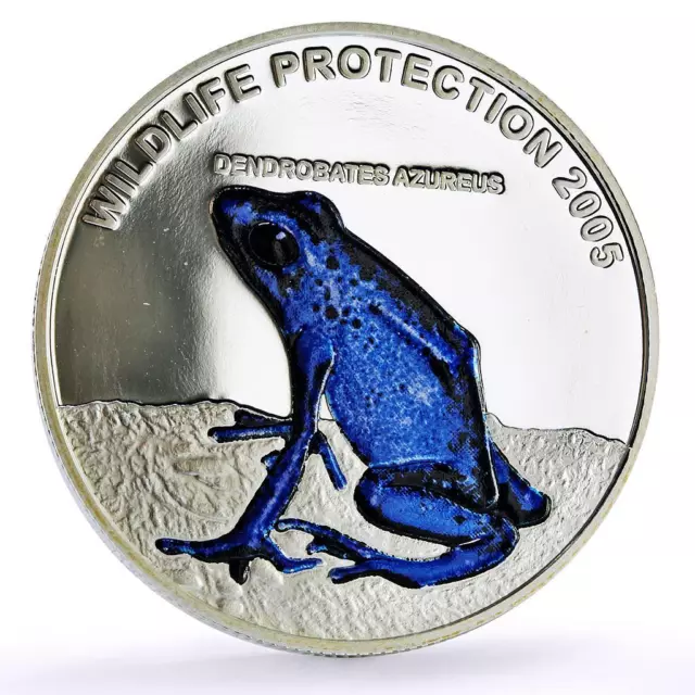 Liberia 10 dollars Protection Wildlife Blue Frog Fauna proof silver coin 2005