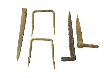 Antique Lot Old Iron Metal Forged Barn Hooks Spikes Stakes Hardware Parts
