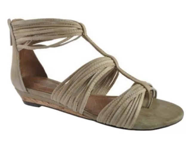 Lucky Brand Sandals 9 Womens Leather Strappy Ankle Jordyn Wedge Beige Tan