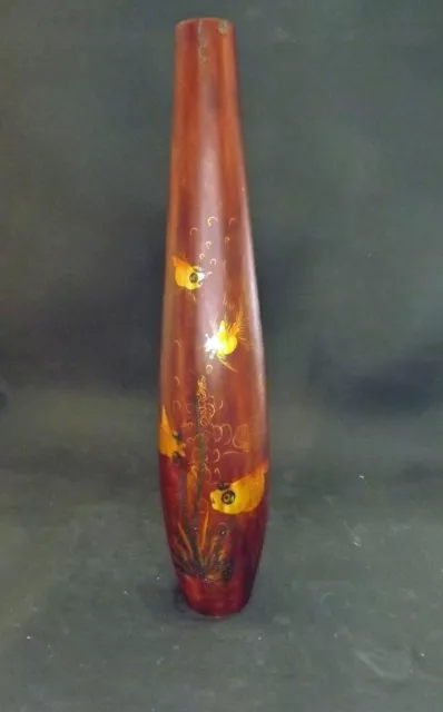 Japanese Red Lacquer Vase Hand Painted With Goldfish - 20th Century