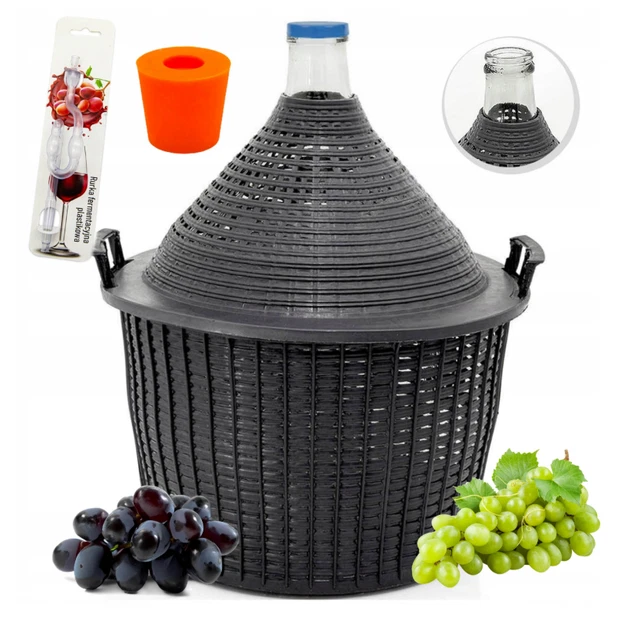 Glasballon 10L Mit Korb Weinballon 10L Mit Kunststoffkorb – Weithals-Gärballon Aus Glas, Gärbehälter