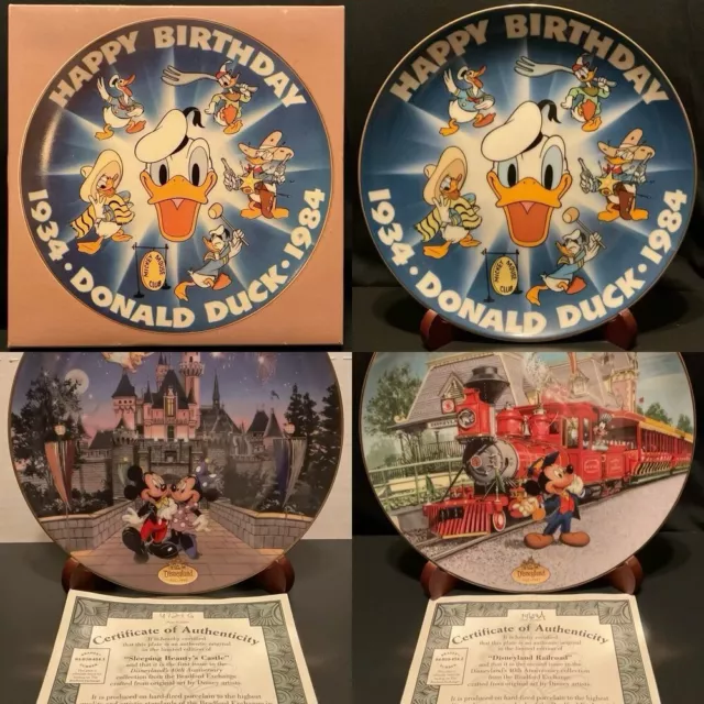 Donald Duck 50th Birthday Plate & Disneyland's 40th Anniversary Plates 1 & 2