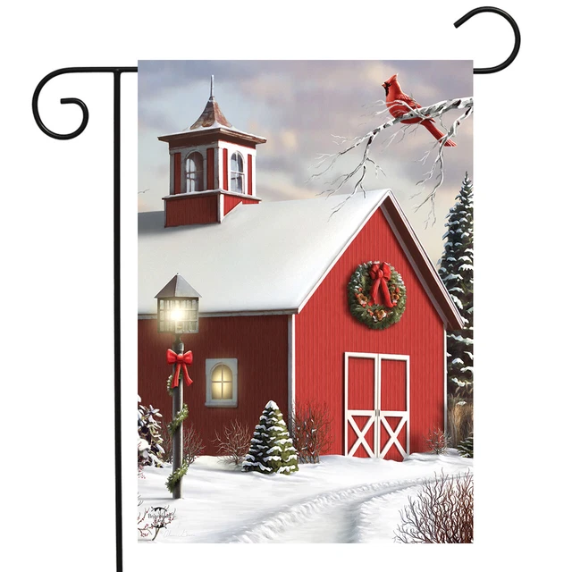 As Winter Calls Garden Flag Barn Cardinal Snowy 12.5" x 18" Briarwood Lane