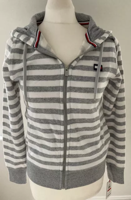Felpa con cappuccio Tommy Hilfiger taglia XS (6) donna grigia bianca a righe ragazza nuova con etichette