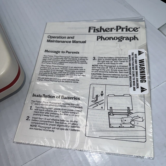 Vintage Fisher Price Record Player 1983 - 1989 Model 3814 Battery Run