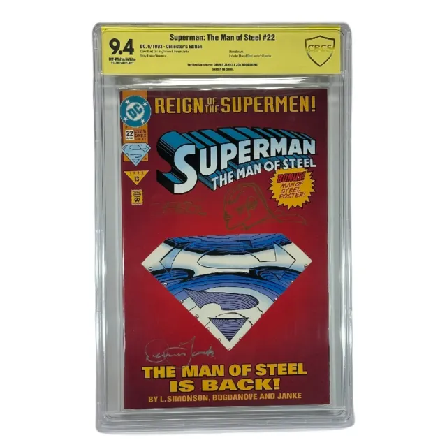DC Comics Superman: Man of Steel #22 CBCS 9.4 STEEL Sketch Jon Bogdanove Janke