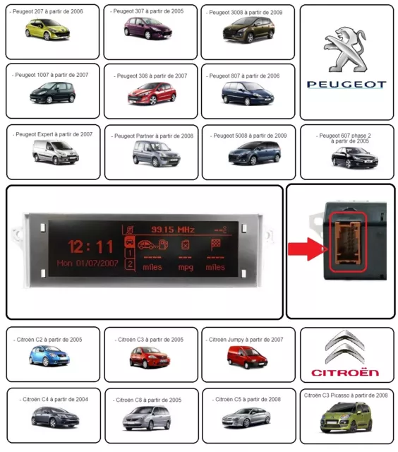 Ecran Afficheur  LCD PEUGEOT 207  2006-> / 3007 2005-> / 3008 2009 ->