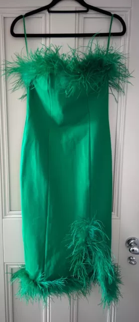BNWT Karen Millen Green Feather & Ponte Bandeau Midi Dress. UK Size 12.