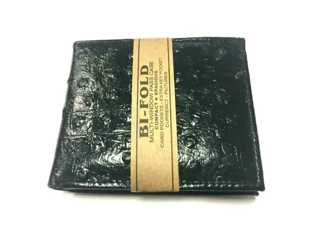 Wholesale lot 12PC (1dz) MENS OSTRICH SKIN GENUINE LEATHER BI FOLD BLACK WALLET