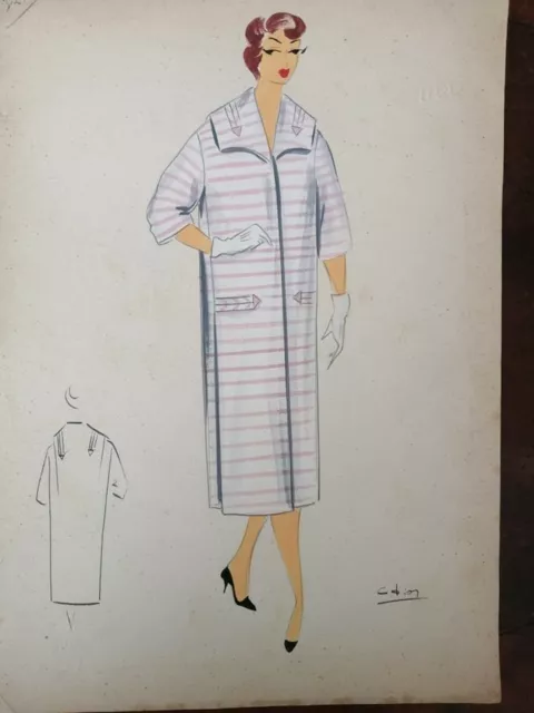 Figurino di moda degli anni 50/60 disegnato e colorato a mano DIOR