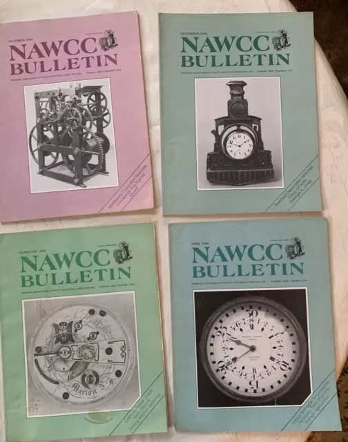 4 NAWCC Bulletins 1986 National Association of Watch & Clock Collectors