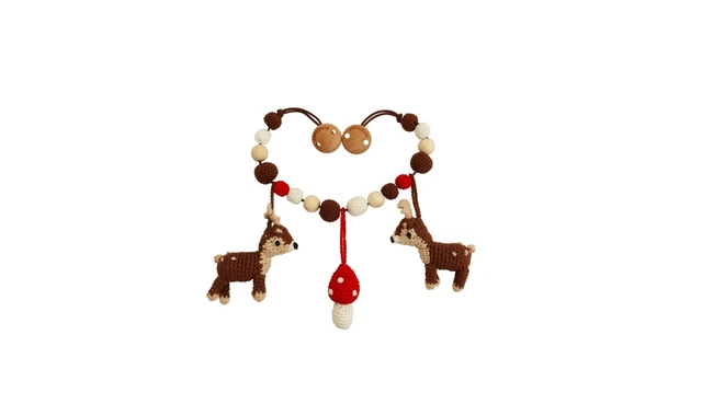 Sindibaba Chaîne de Poussette au Crochet Cerf Braun avec Hochet