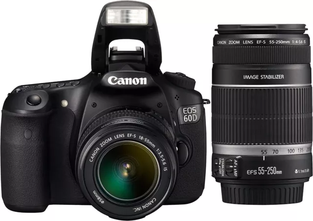 [ Casi Mint ] Canon EOS 60D 18.0MP Juego Con / EF-S Es 18-55mm Y 55-250mm (N764)