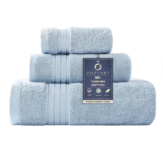 Cozyart Light Blue Luxury Bath Towels Set, Turkish Cotton Hotel Large Bath Towel