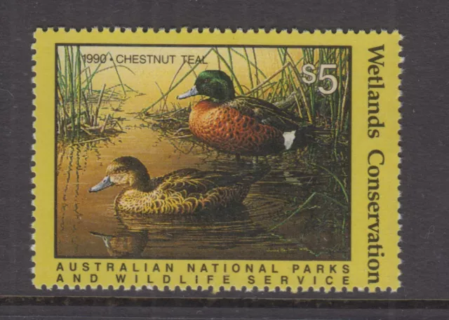 Australia 1990 $5 DUCK STAMP-Wetlands Conservation- Cinderella- MUH