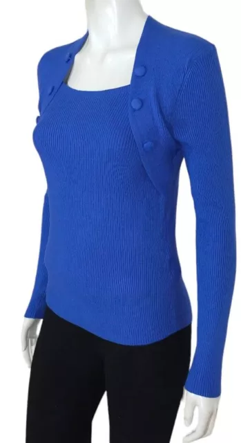 Maglione donna blu elettrico elegante maglia maniche lunghe elasticizzata slim